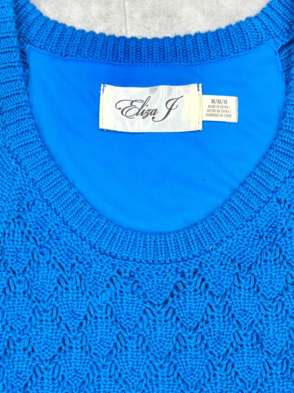 Eliza J Aqua Blue Crochet Dress Women’s M Midi 45” Cotton Lined Elegant - Picture 3 of 5